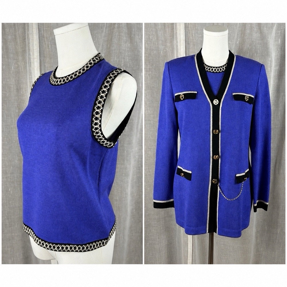 Vintage St John Knits Marie Gray Jacket Cardigan And Sleeveless Top Set 4 Purple